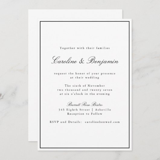 Invitation Script Bordure Classique Mariage Élégant Tout en u (Devant / Derrière)