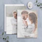 Invitation Script botanique blanc noir moderne Vellum 2 Photo