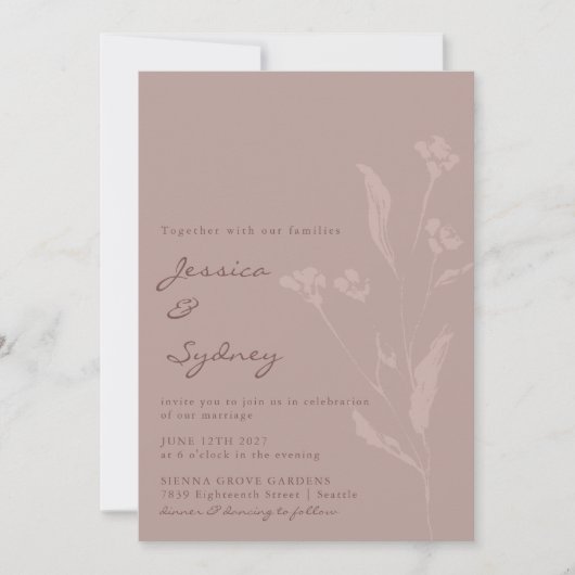 Invitation Script Botanique Chic Simple Mariage Dusty Mauve (Devant)