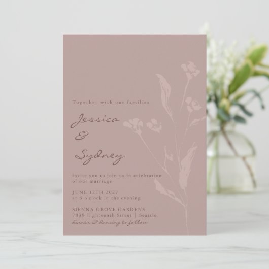 Invitation Script Botanique Chic Simple Mariage Dusty Mauve (Debout devant)