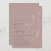 Invitation Script Botanique Chic Simple Mariage Dusty Mauve (Devant / Derrière)