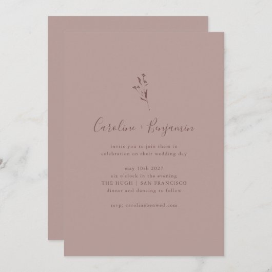 Invitation Script Botanique Simple Dusty Mauve Boho Mariage I (Devant / Derrière)