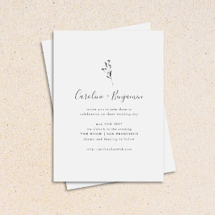 Invitation Script Botanique simple Mariage Boho noir blanc