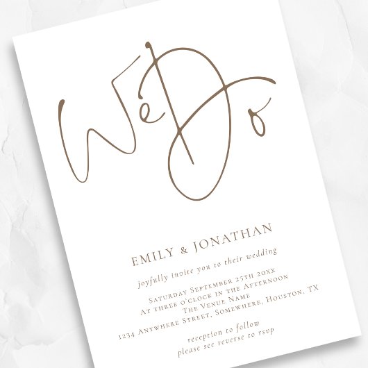 Invitation Script Brown moderne Nous faisons QR Code Mariage