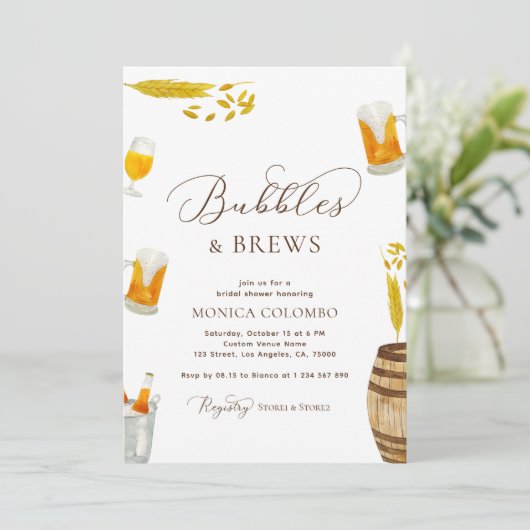 Invitation Script Bubbles & Brews Beer Thème Fête des mariées (Debout devant)