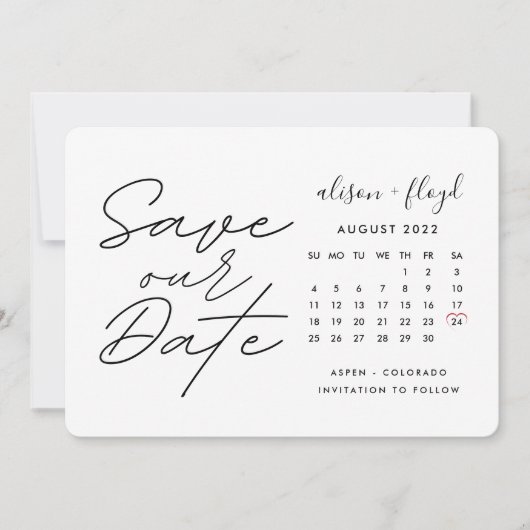 Invitation Script Calendrier manuscrit Rustique Enregistrer l (Devant)