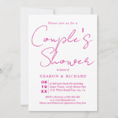 Invitation Script calligraphie magenta rose Couples douche (Devant)