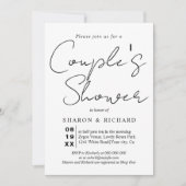 Invitation Script calligraphie noir et blanc Couples douche (Devant)