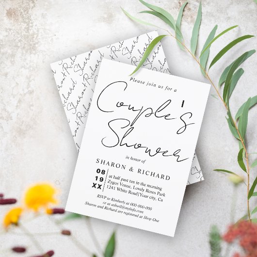 Invitation Script calligraphie noir et blanc Couples douche