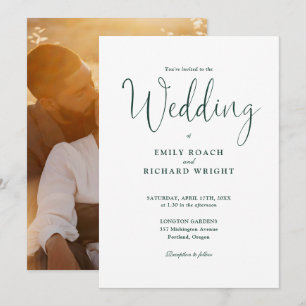 Invitation Script Calligraphie Photo Emerald Green Mariage