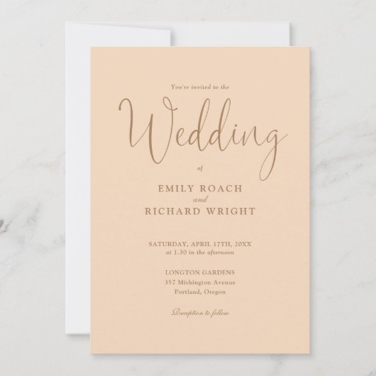Invitation Script Calligraphie Photo Soft Peach Mariage (Devant)