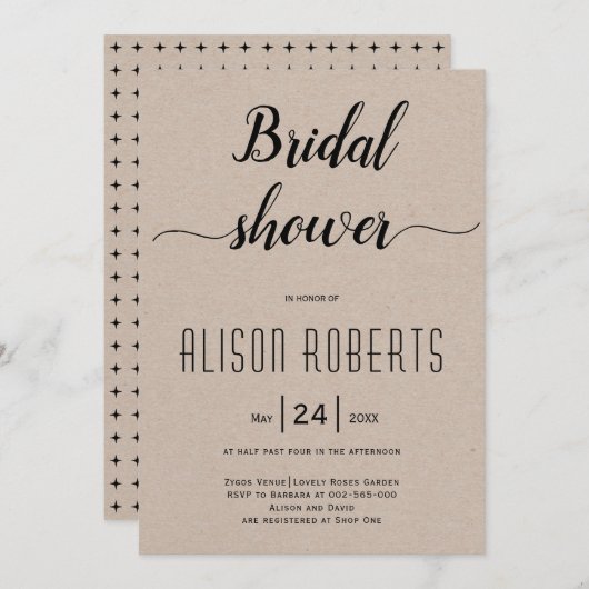 Invitation Script calligraphie rustique mariage douche nuptia (Devant / Derrière)