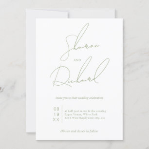 Invitation Script calligraphie sauge vert minimaliste mariage