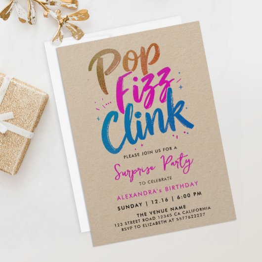 Invitation Script Calligraphique Fizz Pop Cool Clic Rose Bleu