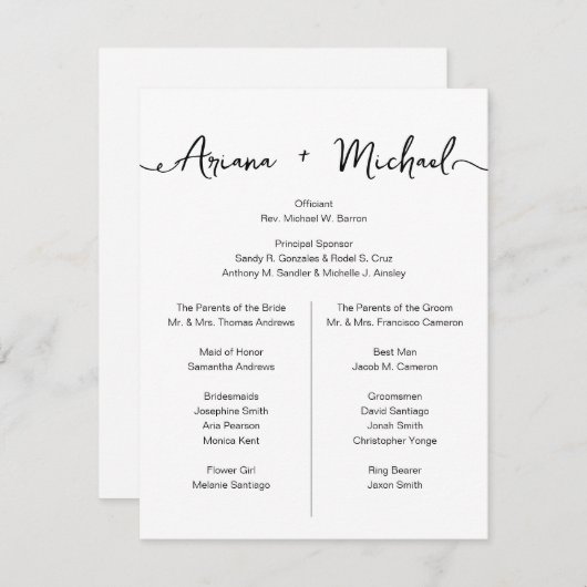 Invitation Script chic Custom Entourage list Simple mariage (Devant / Derrière)