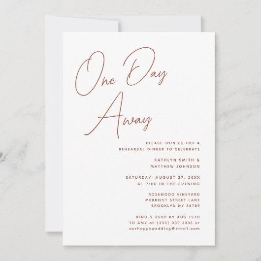 Invitation Script Chic En Teracotta À Un Jour (Devant)