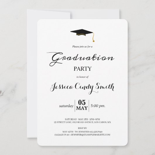 Invitation Script Chic Faux Vellum Effet Photo Graduation (Dos)