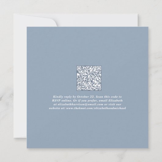 Invitation Script Chic QR Code Dusty Blue Wedding Réception (Dos)
