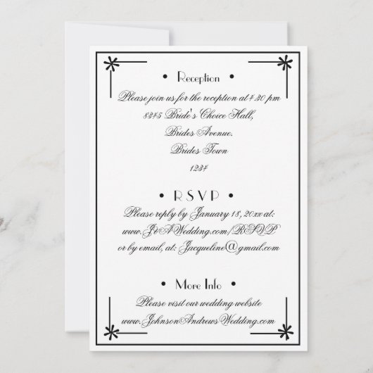 Invitation Script Chic tout en un RSVP Mariage de site Web de (Dos)
