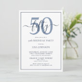 Invitation Script classique bleu de la marine 50e anniversair (Debout devant)