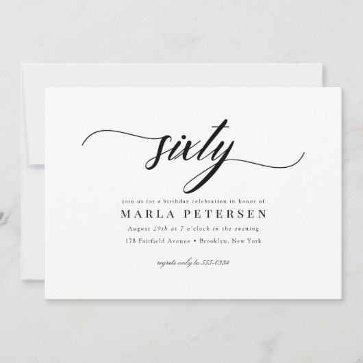 Invitation Script classique élégant de calligraphie 60e anniv (Devant)