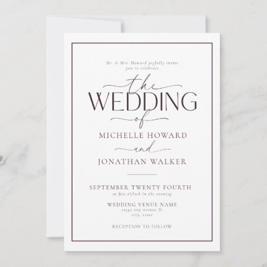 Invitation Script classique élégant QR Code Mariage (Devant)