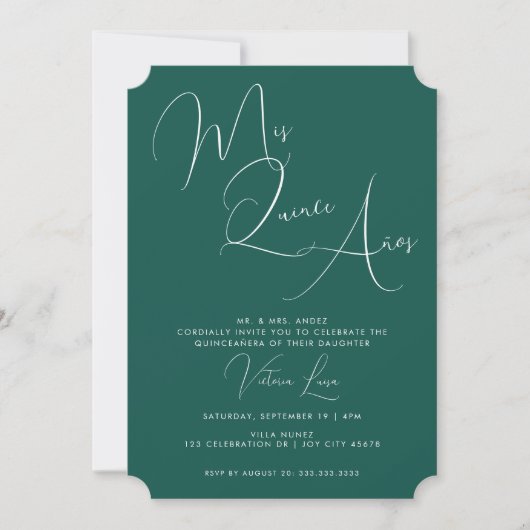 Invitation Script classique Emerald Green Anniversaire quince (Devant)