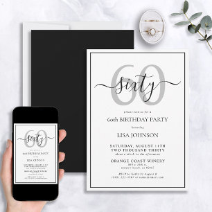 Invitation Script classique Formal 60e Anniversaire Noir & Bl