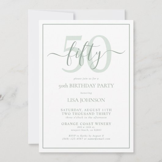 Invitation Script classique formel 50e anniversaire Sage Gree (Devant)