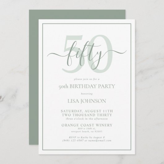 Invitation Script classique formel 50e anniversaire Sage Gree (Devant / Derrière)