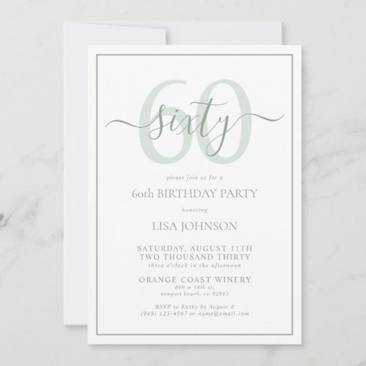 Invitation Script classique formel 60e anniversaire Sage Gree (Devant)