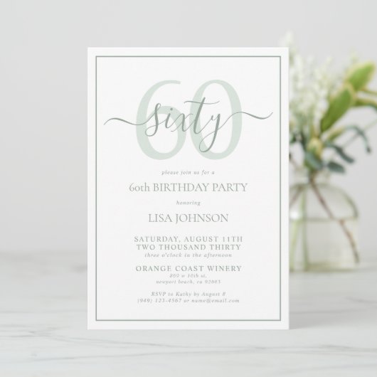 Invitation Script classique formel 60e anniversaire Sage Gree (Debout devant)