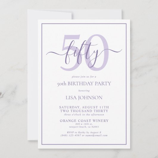 Invitation Script classique Lilac Lavender 50e anniversaire (Devant)
