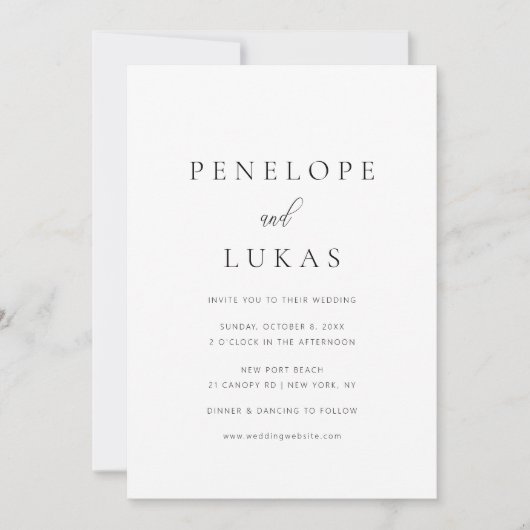 Invitation Script classique Mariage moderne minimaliste (Devant)