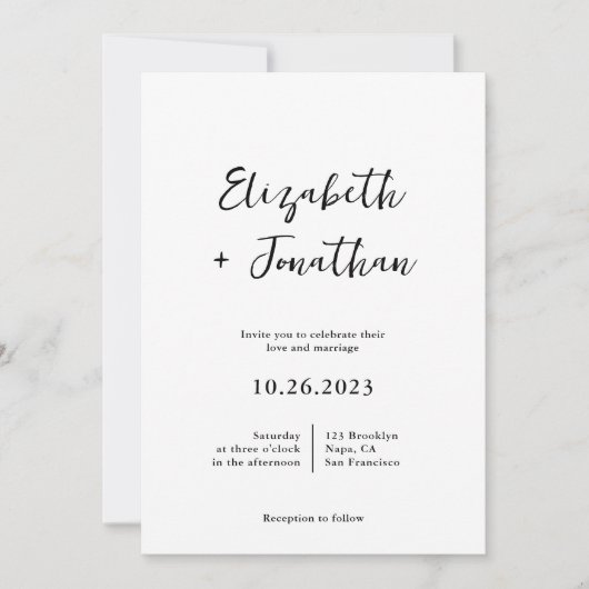 Invitation Script classique moderne Photo Mariage simple (Devant)