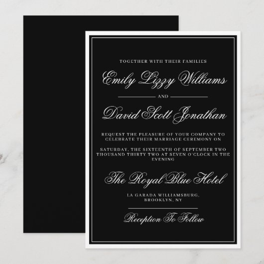 Invitation Script classique noir élégant traditionnel (Devant / Derrière)
