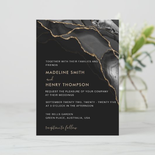 Invitation Script Classique Noir Script Avec Mariage Photo (Debout devant)