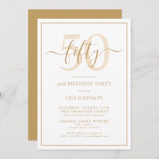 Invitation Script classique officiel 50e anniversaire de l'or (Devant / Derrière)