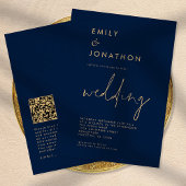 Invitation Script classique QR Code Marine Mariage or