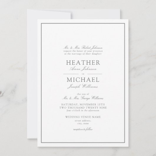 Invitation Script classique traditionnel Eucalyptus Greev (Devant)