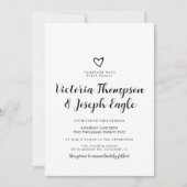 Invitation Script Coeur incliné noir blanc |Mariage moderne (Devant)