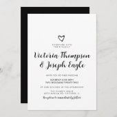 Invitation Script Coeur incliné noir blanc |Mariage moderne (Devant / Derrière)