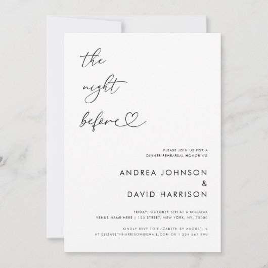 Invitation Script Coeur La Nuit Avant Le Dîner De Répétition (Devant)