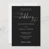 Invitation Script Coeur noir et blanc QR Code Mariage (Devant)