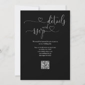 Invitation Script Coeur noir et blanc QR Code Mariage (Dos)