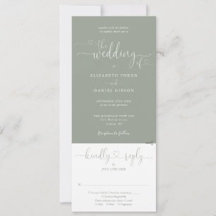 Invitation Script Coeur Sage Vert Tout en un Mariage
