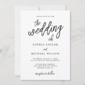 Invitation Script contemporain élégant Mariage noir blanc (Devant)