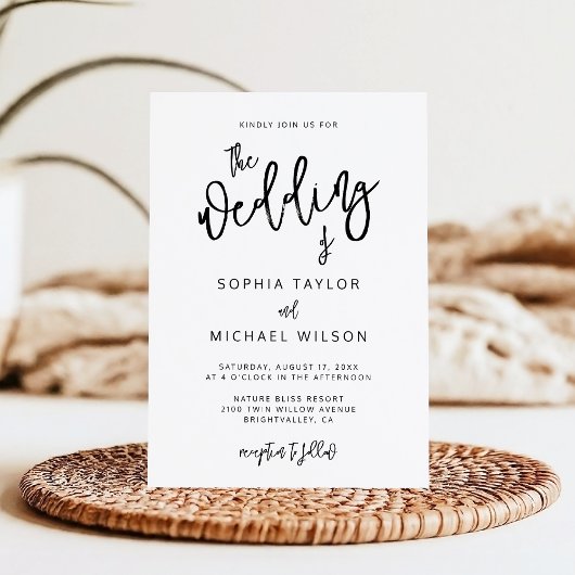 Invitation Script contemporain moderne Mariage noir blanc