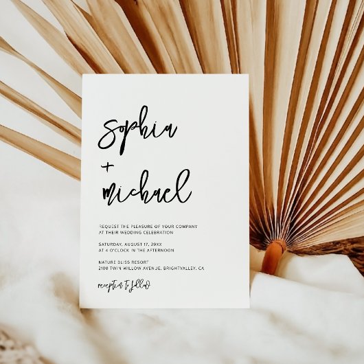 Invitation Script contemporain moderne Mariage noir blanc