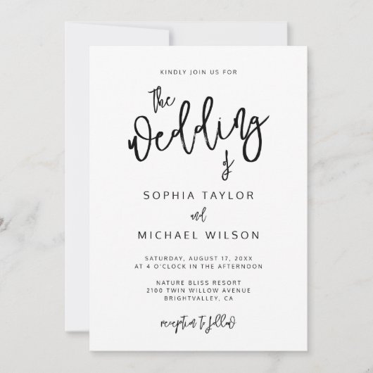 Invitation Script contemporain moderne Mariage noir blanc (Devant)